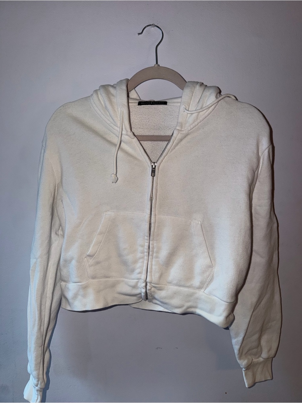 Brandy Melville Cropped Zip Hoodie - Ivory